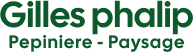 Texte Gilles Phalip pour Pépinière et Paysage en vert sur fond sombre.